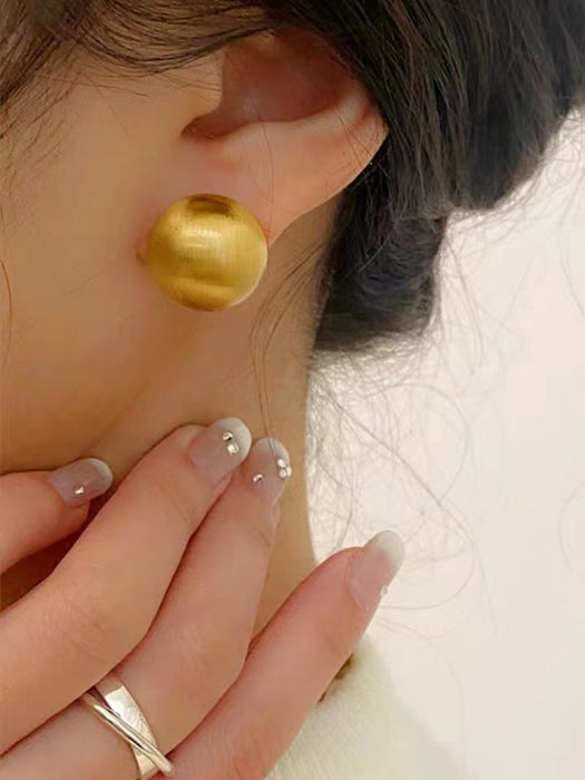 S925 silver needle round brushed metal stud earrings