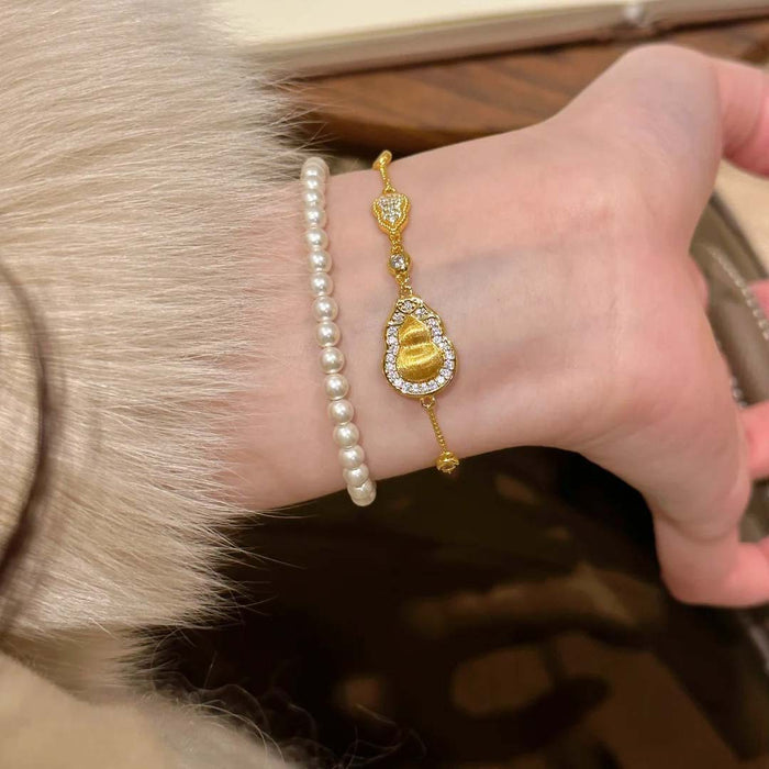 S925 sterling silver gold-plated gourd brushed bracelet