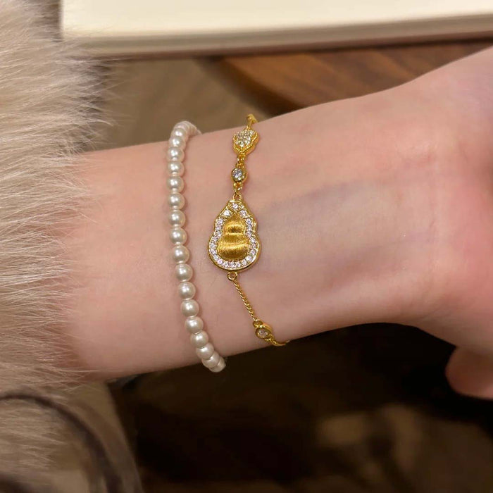 S925 sterling silver gold-plated gourd brushed bracelet