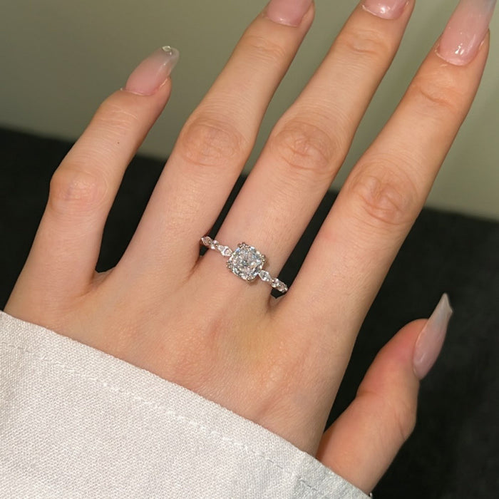 S925 sterling silver square diamond 7 * 7mm ice cube ring