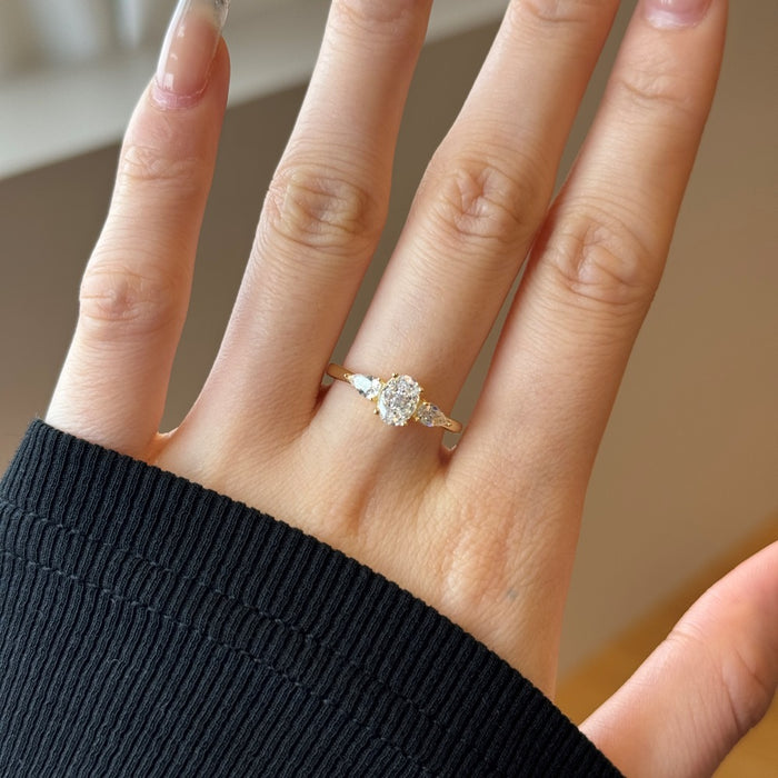 S925 sterling silver three main stone bright ring