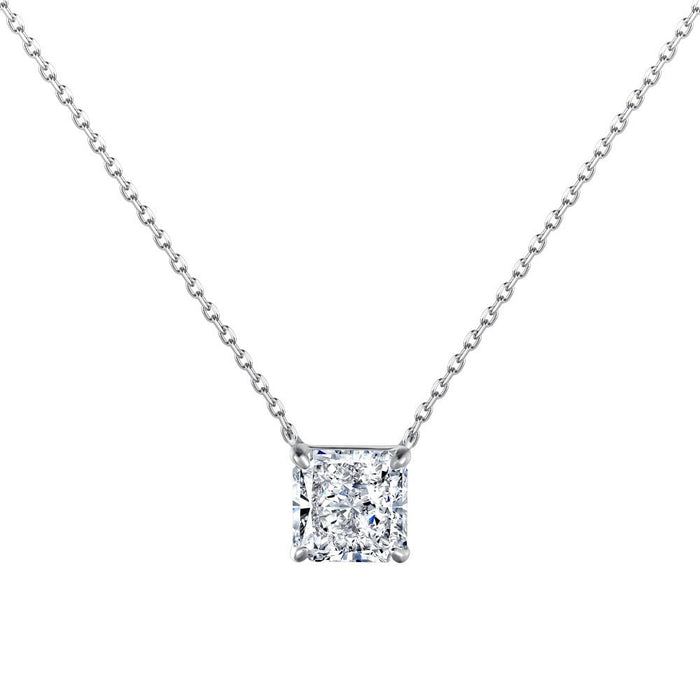 925 Sterling Silver Necklace Inlaid with 8A Ice Flower Cut Square Zirconia