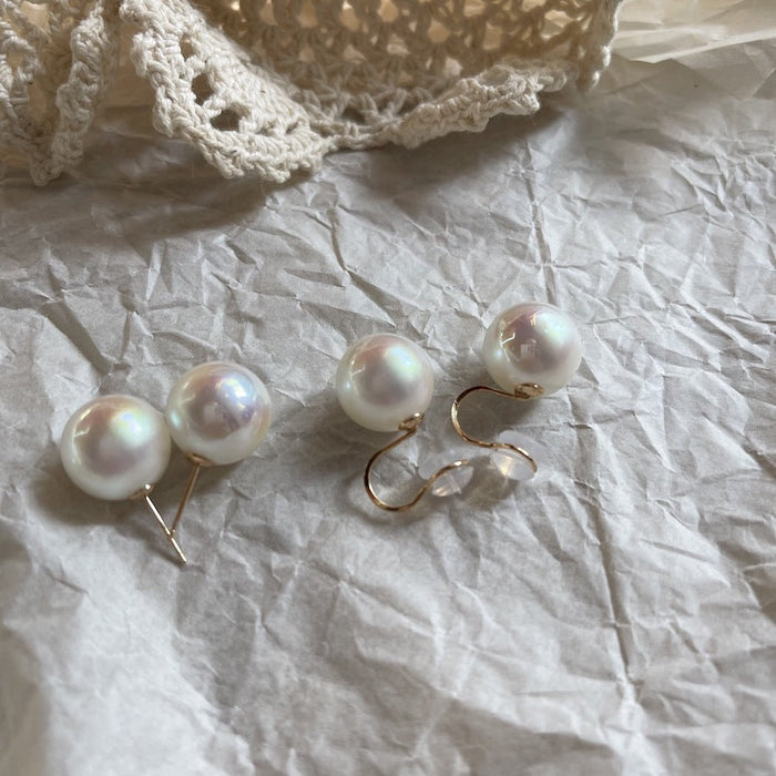 925 Sterling Silver Pin Iridescent Crystal Large Pearl Stud Earrings