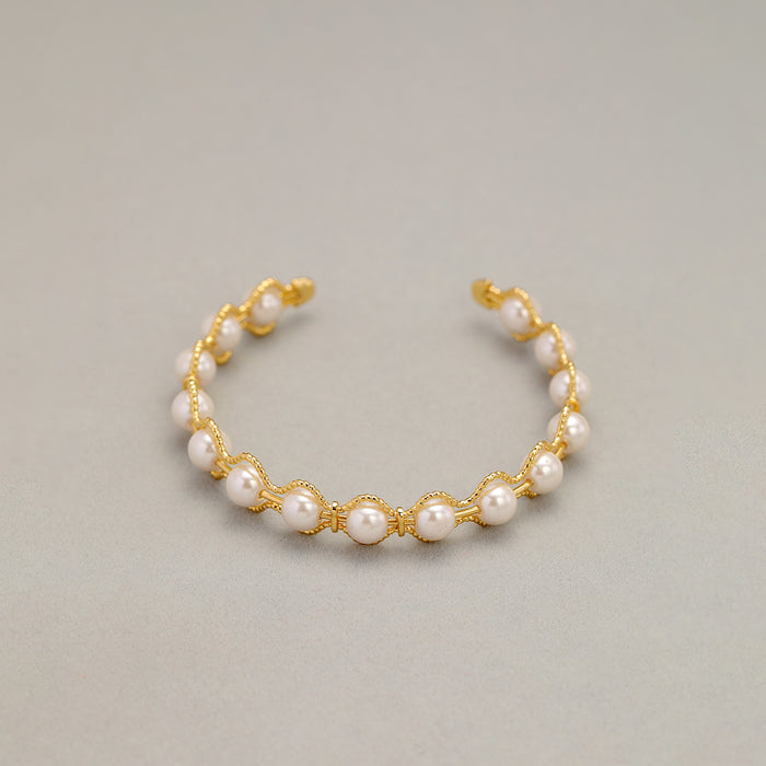 Silk thread pearl wound open bracelet