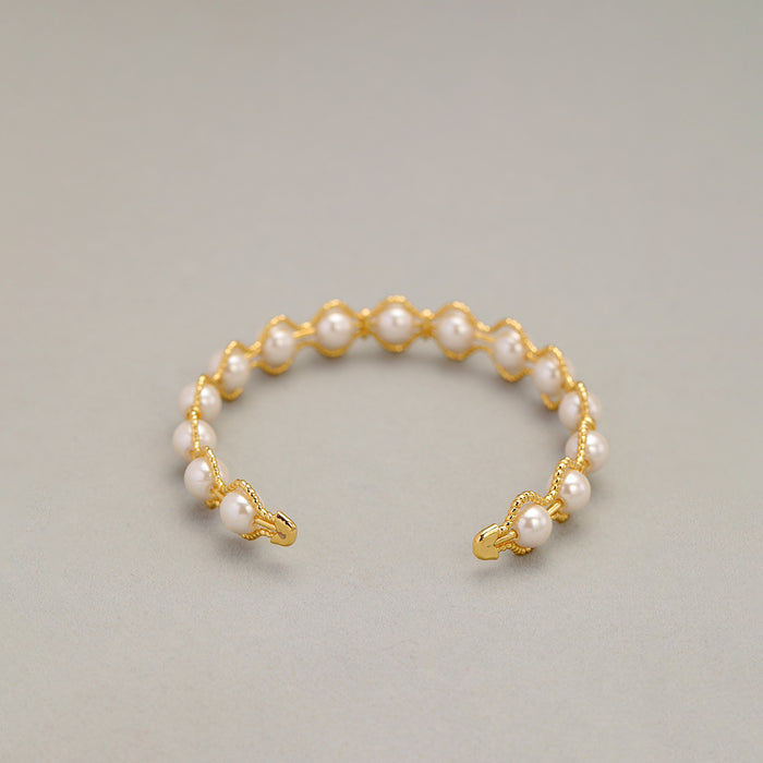 Silk thread pearl wound open bracelet