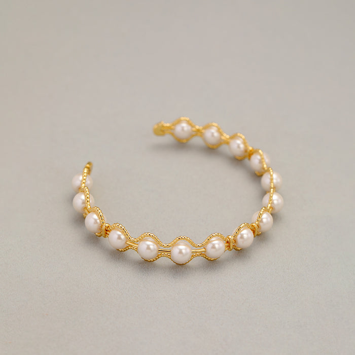 Silk thread pearl wound open bracelet