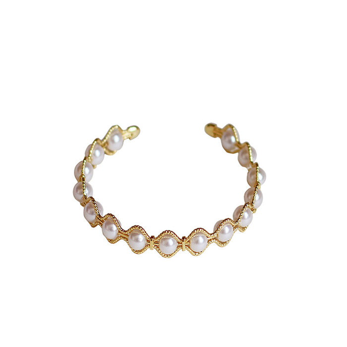 Silk thread pearl wound open bracelet