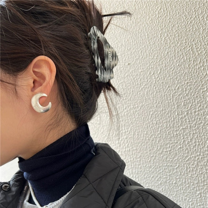 Silver Moon Frosted Brass Stud Earrings