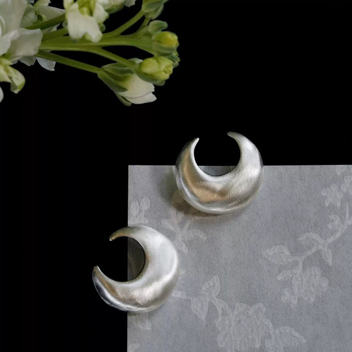 Silver Moon Frosted Brass Stud Earrings