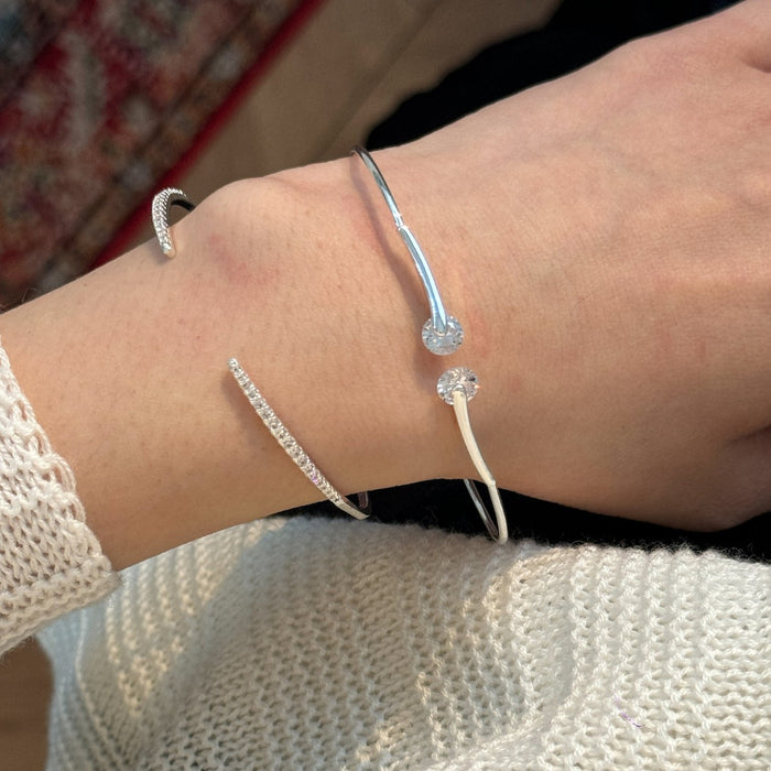 Silver double diamond micro-inlaid fine diamond stacked open bracelet