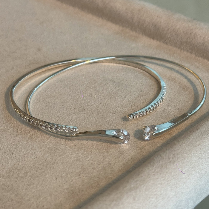 Silver double diamond micro-inlaid fine diamond stacked open bracelet