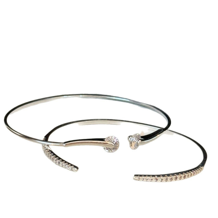 Silver double diamond micro-inlaid fine diamond stacked open bracelet