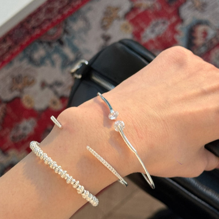 Silver double diamond micro-inlaid fine diamond stacked open bracelet