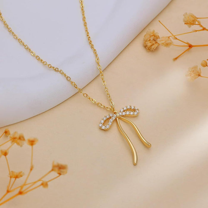 Stainless steel bow necklace