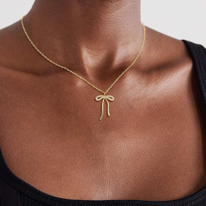 Stainless steel bow necklace