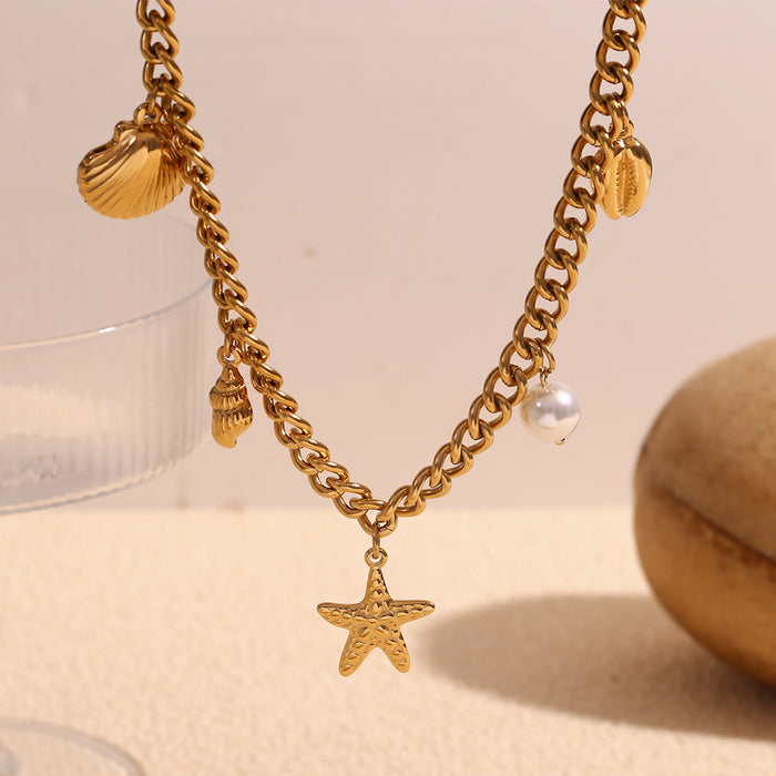 Starfish Shell Pearl Ocean Family Necklace