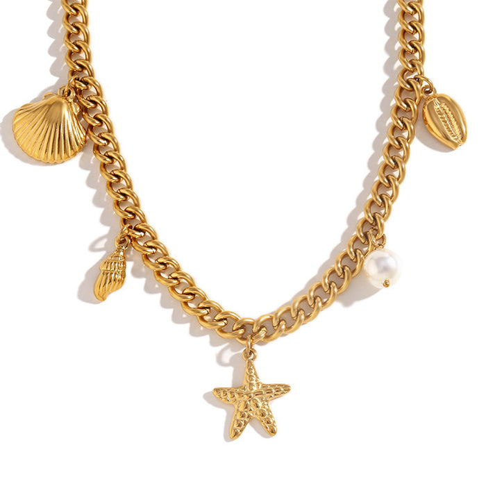 Starfish Shell Pearl Ocean Family Necklace