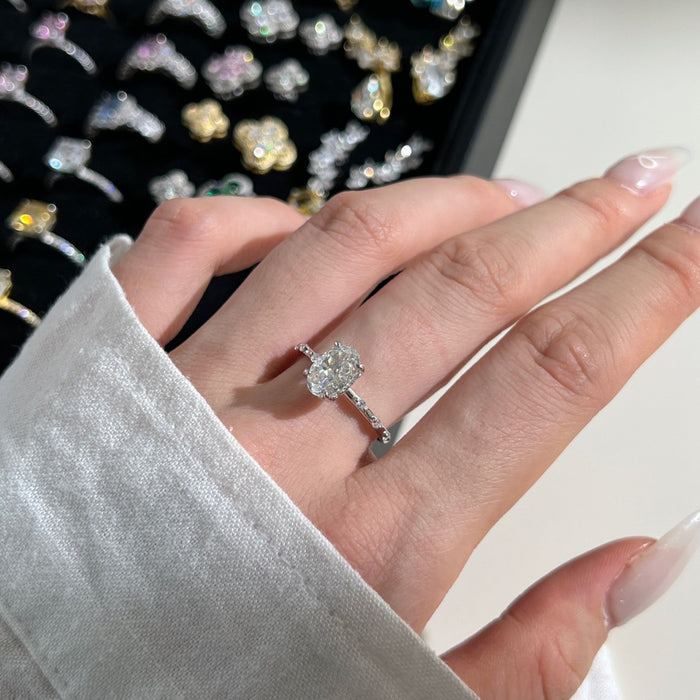 S925 Sterling Silver Oval 6 * 9 Ice Flower Cut High Carbon Diamond Ring