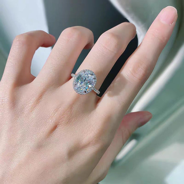 Sterling silver oval moissanite high-carbon diamond ring