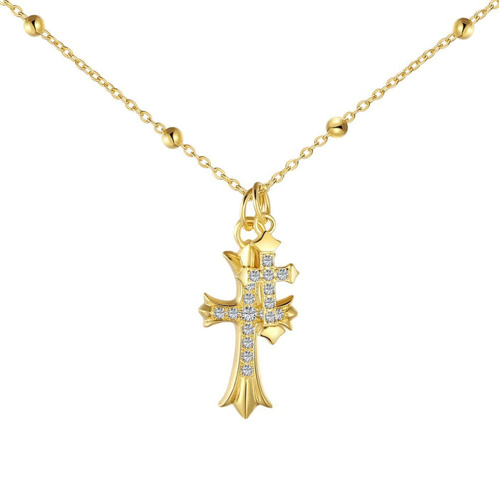Super Exquisite~ S925 Sterling Silver Gold Double Cross Necklace