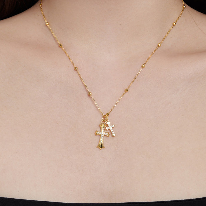 Super Exquisite~ S925 Sterling Silver Gold Double Cross Necklace