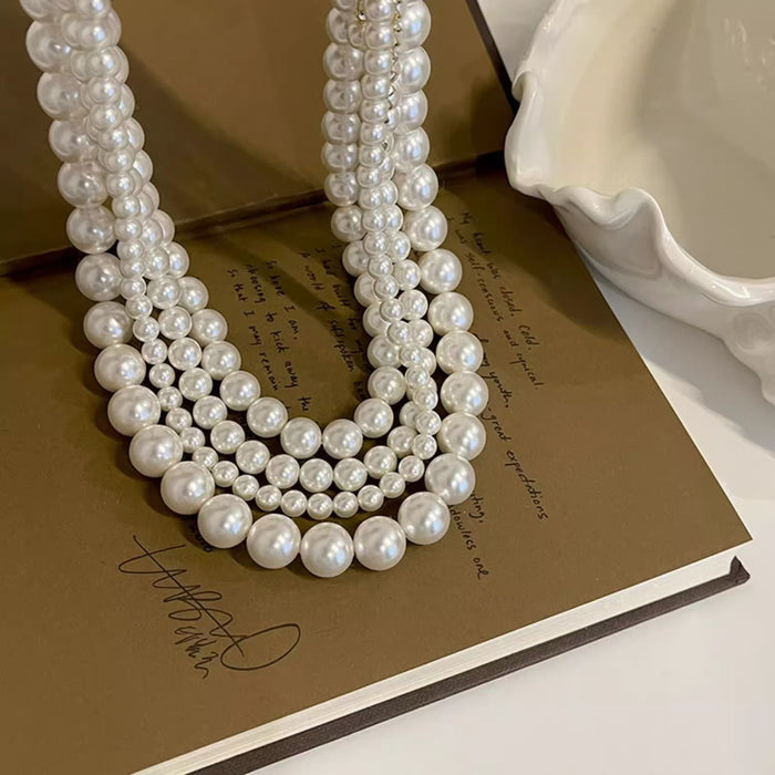 Ultra-White Faux Pearl Knotted Necklace