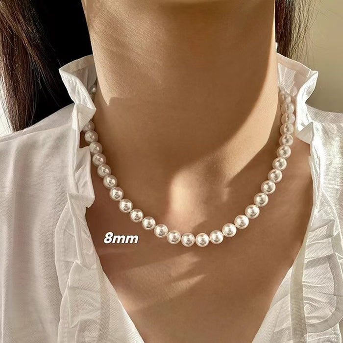 Ultra-White Faux Pearl Knotted Necklace