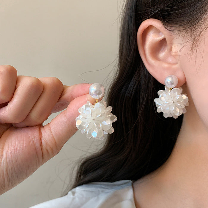 White hydrangea pearl stud earrings