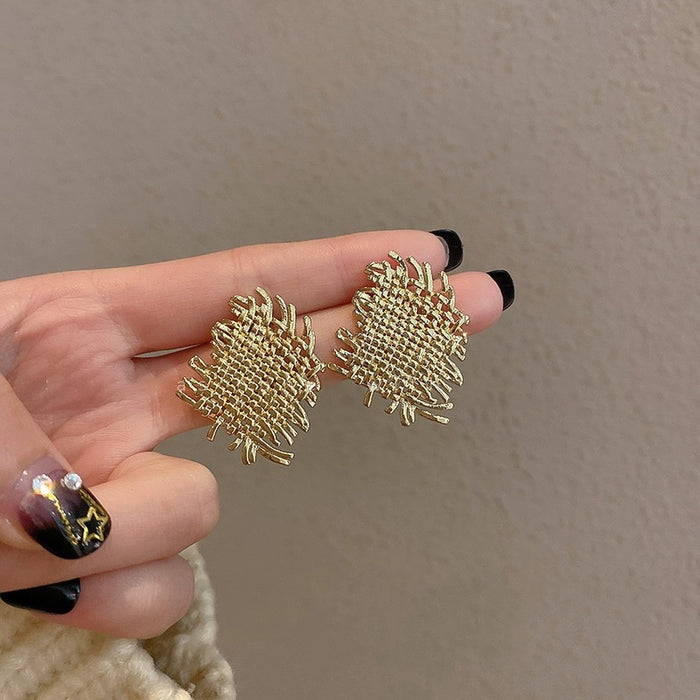 Woven Fabric Metal 925 Silver Needle Earrings