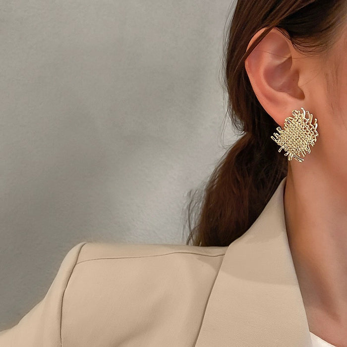 Woven Fabric Metal 925 Silver Needle Earrings