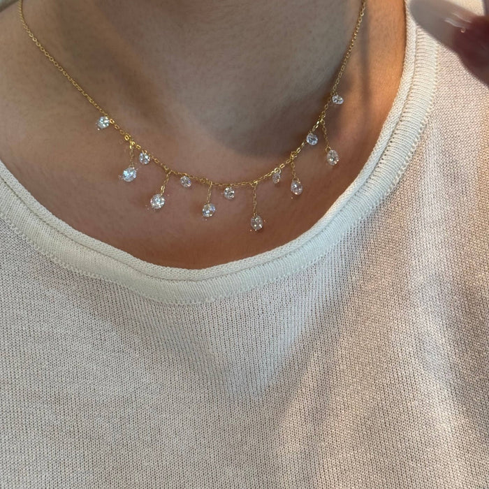 S925 Sterling Silver Crystal Fringed Pendant Necklace