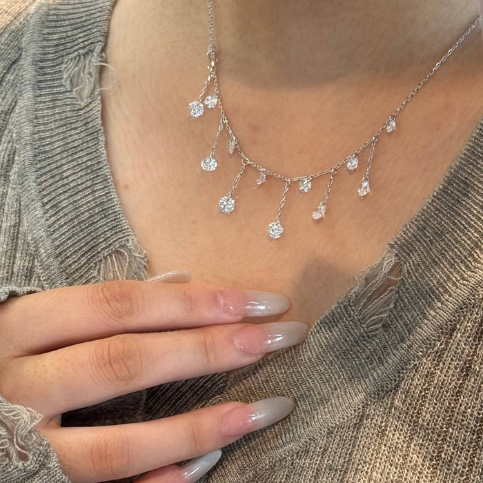 S925 Sterling Silver Crystal Fringed Pendant Necklace