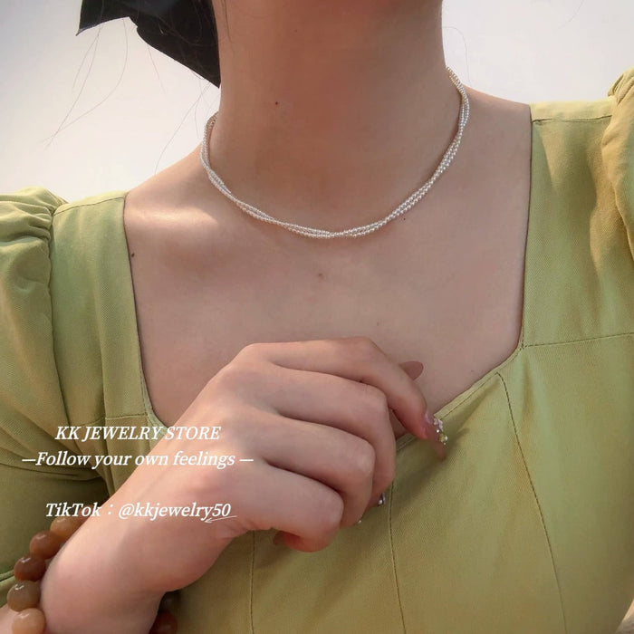 S925 Sterling Silver Double Wrap Pearl Necklace