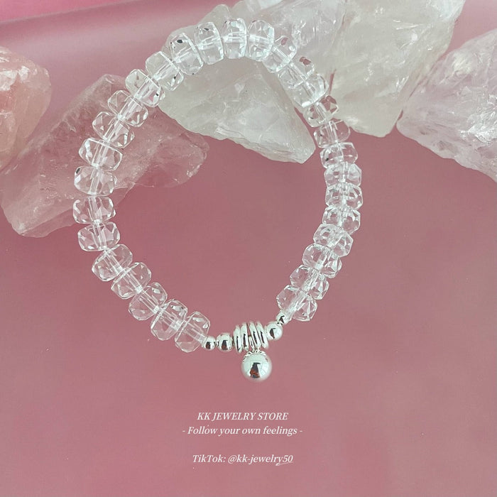 Super flash artificial white crystal silver ball bracelet