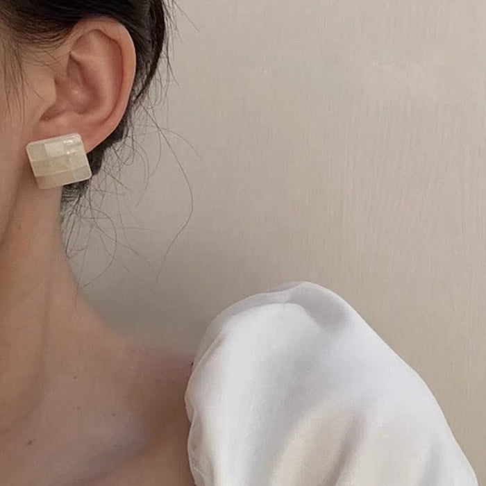 925 Sterling Silver Pearl Mother-of-Pearl Square Minimalist Stud Earrings