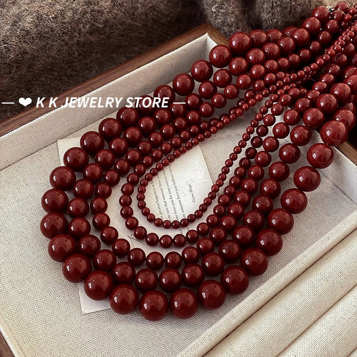 925 Silver Encore Red Artificial Pearl Necklace