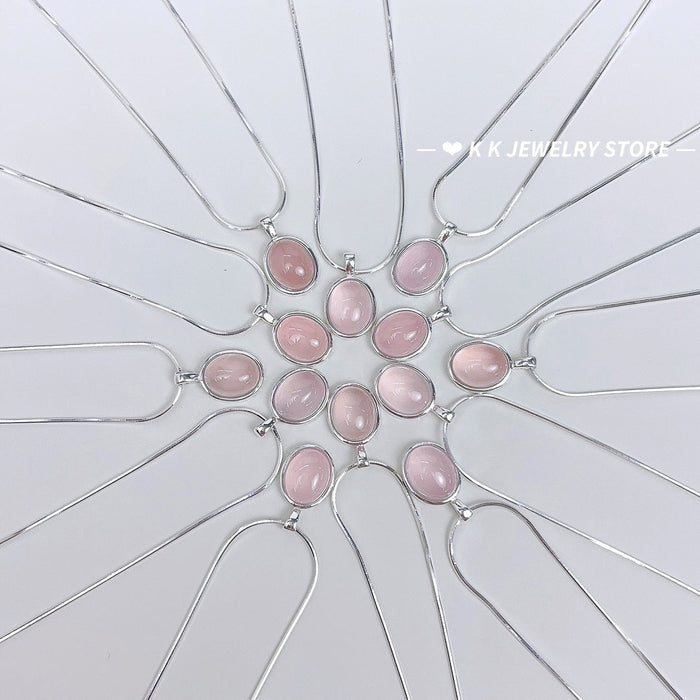925 Silver Natural Cherry Blossom Pink Chalcedony Necklace