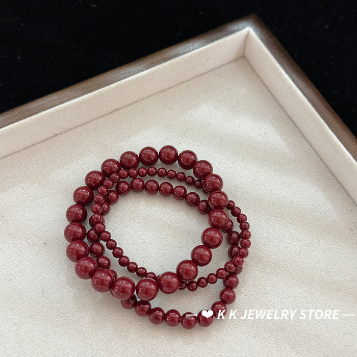 Burgundy Faux Pearl Stacked Bracelet