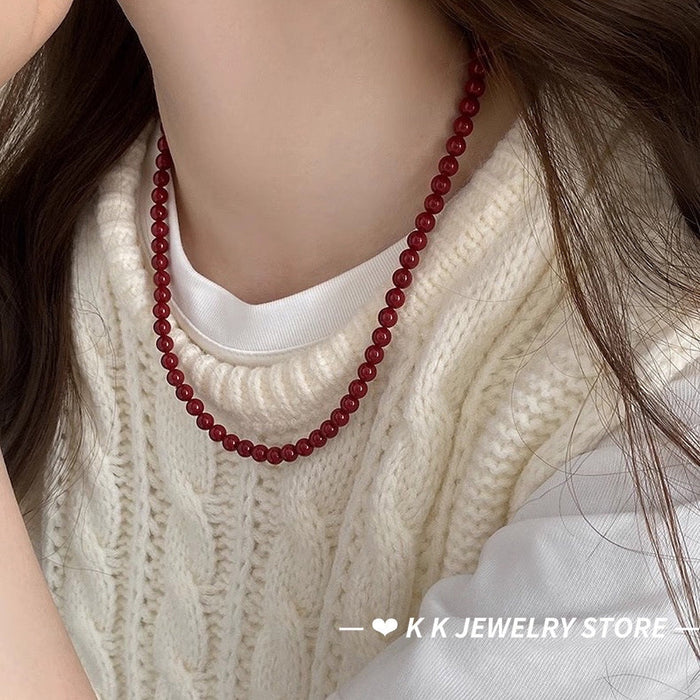 925 Silver Encore Red Artificial Pearl Necklace