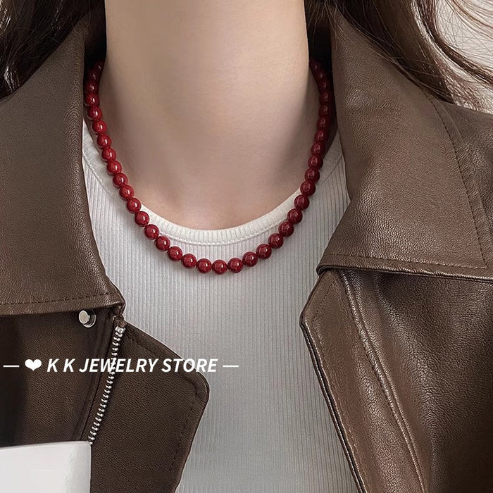 925 Silver Encore Red Artificial Pearl Necklace