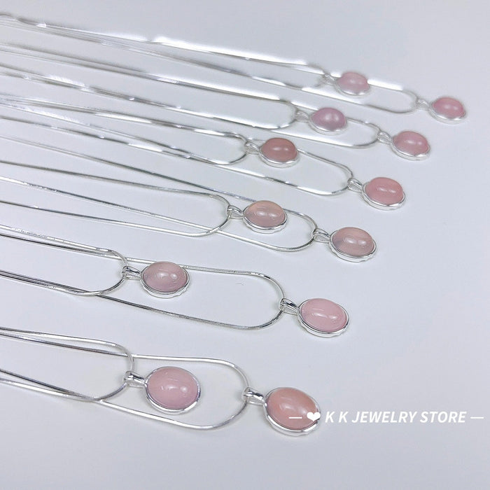 925 Silver Natural Cherry Blossom Pink Chalcedony Necklace