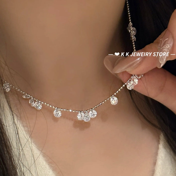 925 Silver Starry Sky High Carbon Diamond Tassel Necklace