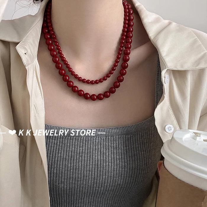 925 Silver Encore Red Artificial Pearl Necklace