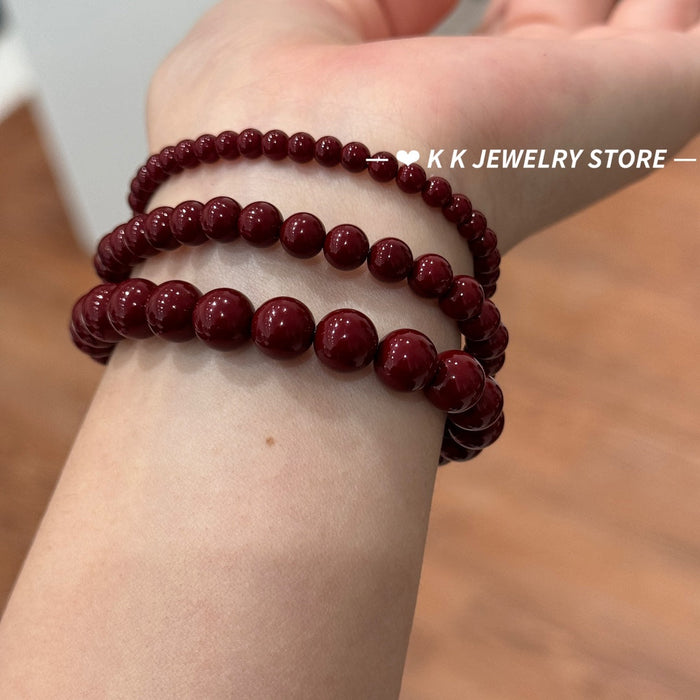 Burgundy Faux Pearl Stacked Bracelet
