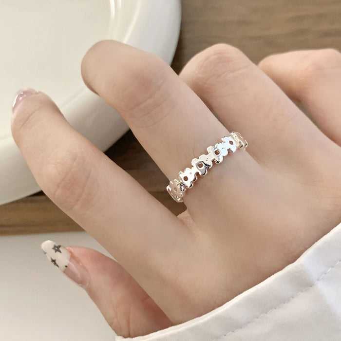 Plain ring small flower brushed frosted ring