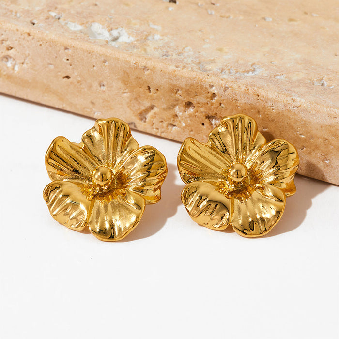 Flower Stainless Steel Gold-Plated Stud Earrings