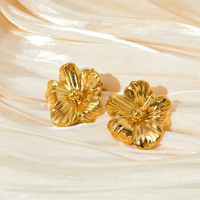 Flower Stainless Steel Gold-Plated Stud Earrings
