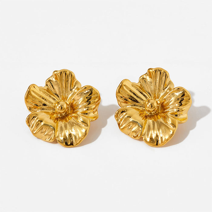 Flower Stainless Steel Gold-Plated Stud Earrings