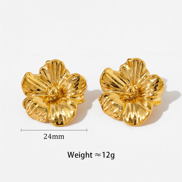 Flower Stainless Steel Gold-Plated Stud Earrings
