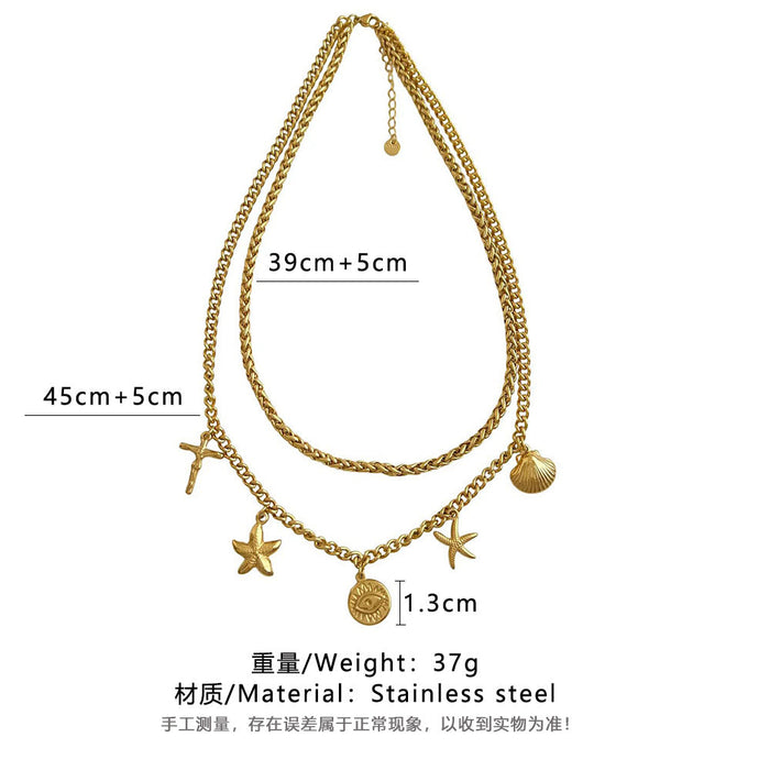 Titanium Steel Colorfast Starfish Shell Double-Layer Necklace